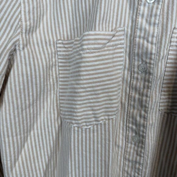 Japna Tan White Striped Long Sleeve Button Shirt Size Large Beach Boho Rolltab - Picture 5 of 13